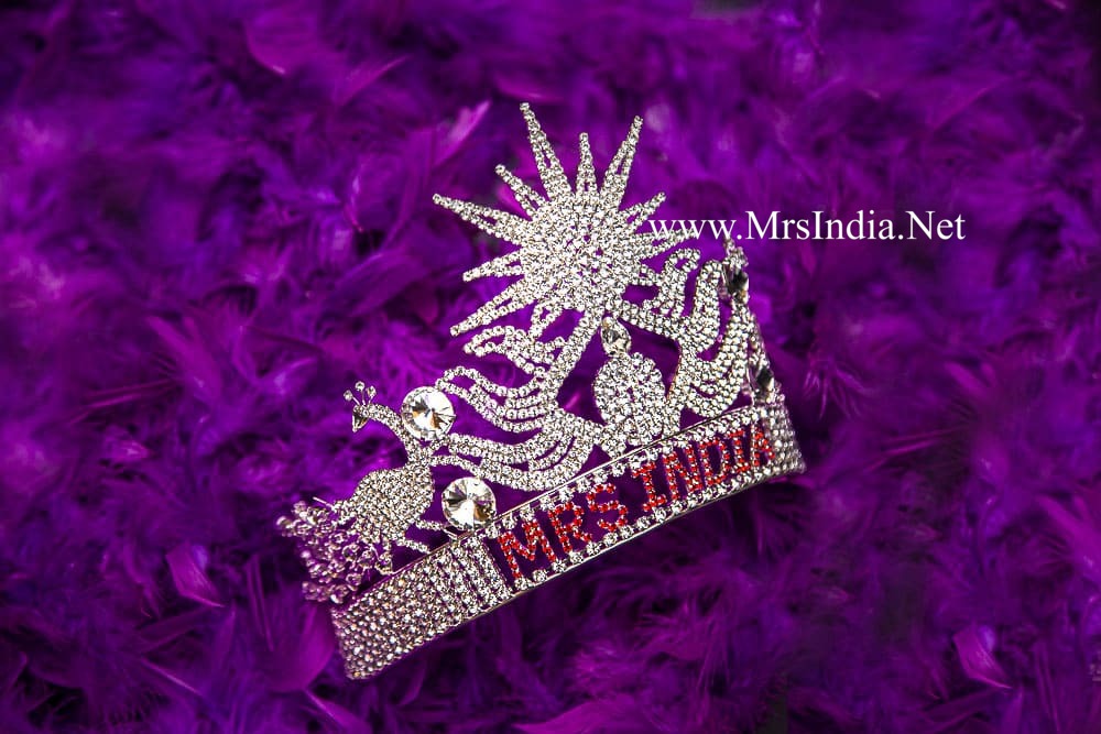 Mrs India official crown close up image with rhinestones